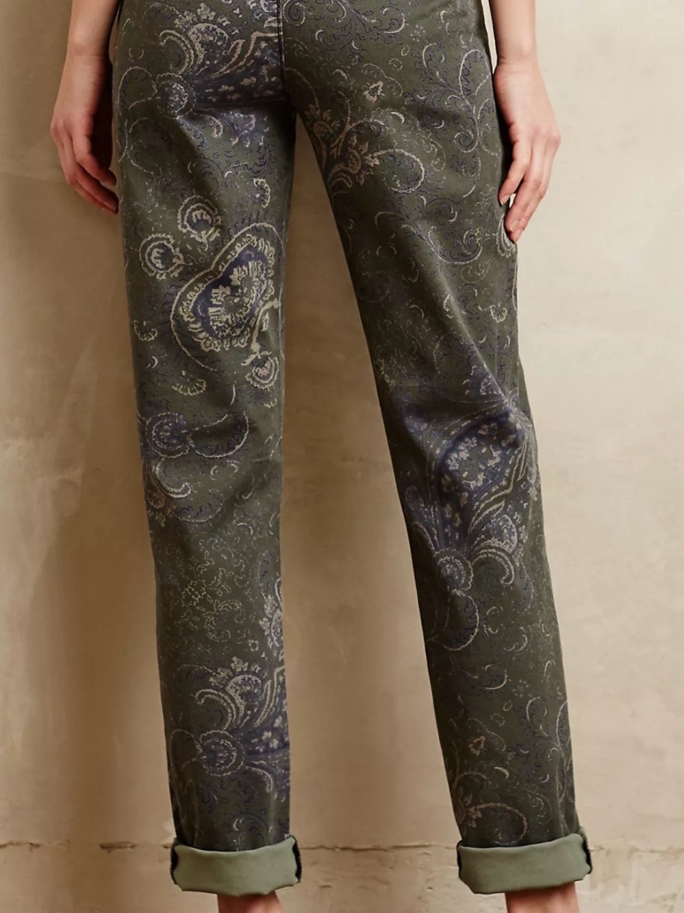 NWT Pilcro Women's Hyphen Olive Paisley Straight-Leg Jeans - Picture 2 of 13